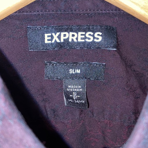 Express Slim Small Burgundy & Black Patterned Button Up - Picture 4 of 4